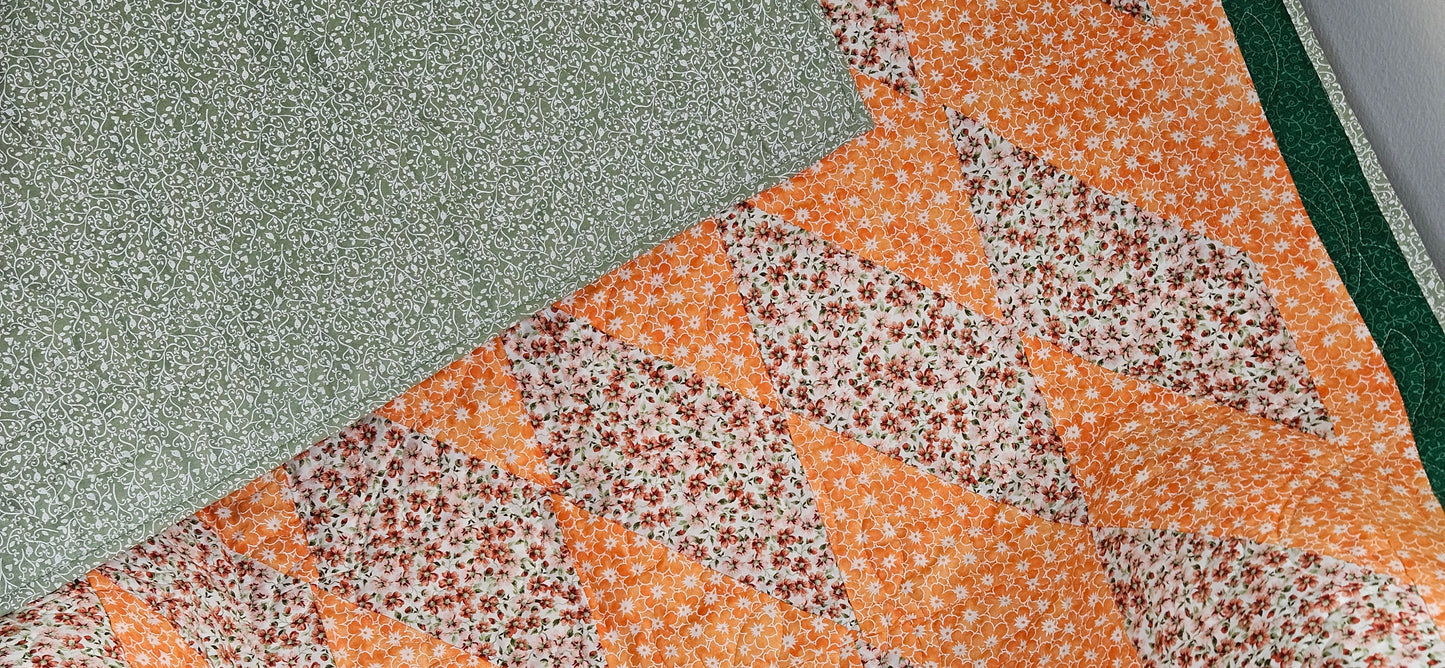 Orange Garden Handmade Quilt – Floral Patchwork Quilt