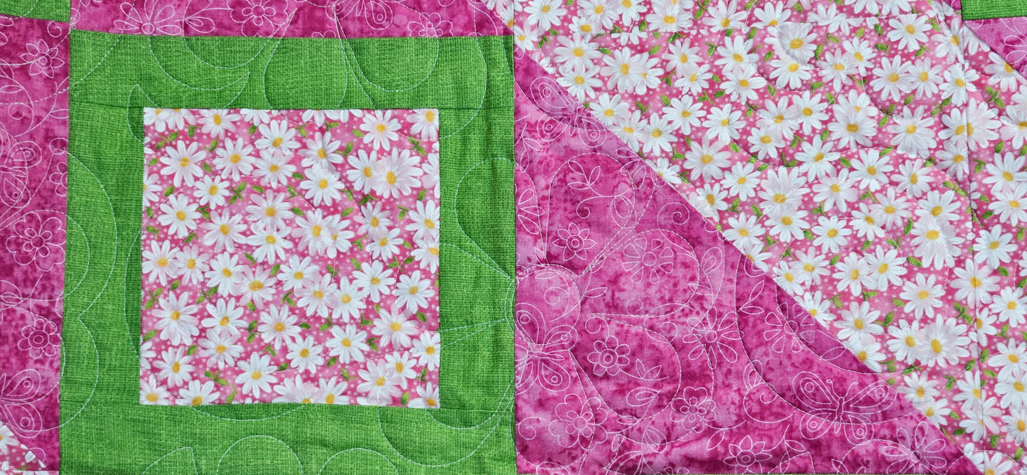 Daisy Flamingo Handmade Quilt – Pink Floral Patchwork Quilt
