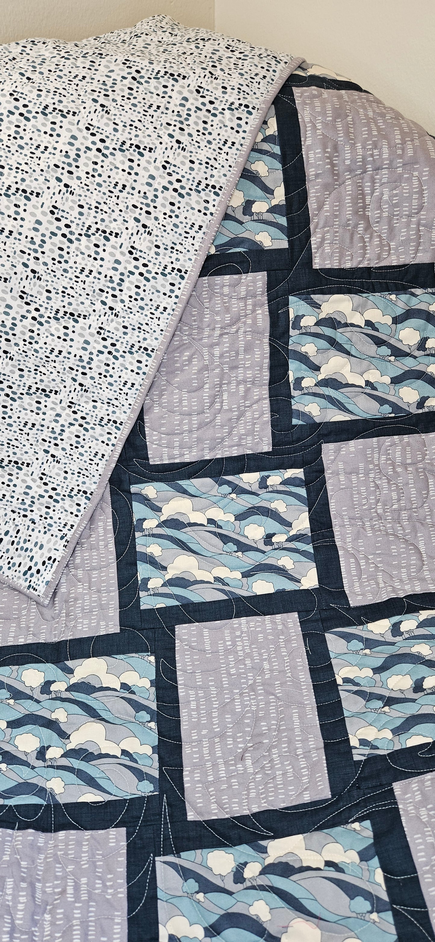 Stormy Cloud Handmade Quilt – Nautical Wave Print Throw