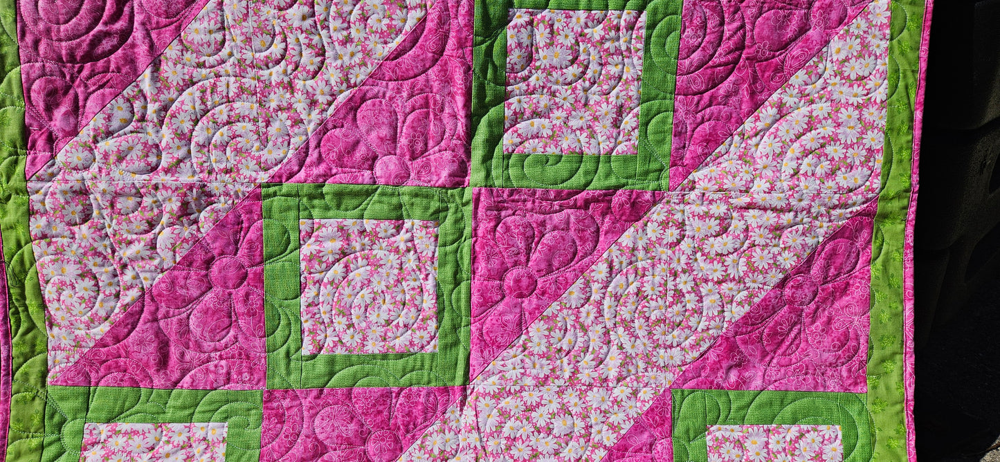 Daisy Flamingo Handmade Quilt – Pink Floral Patchwork Quilt