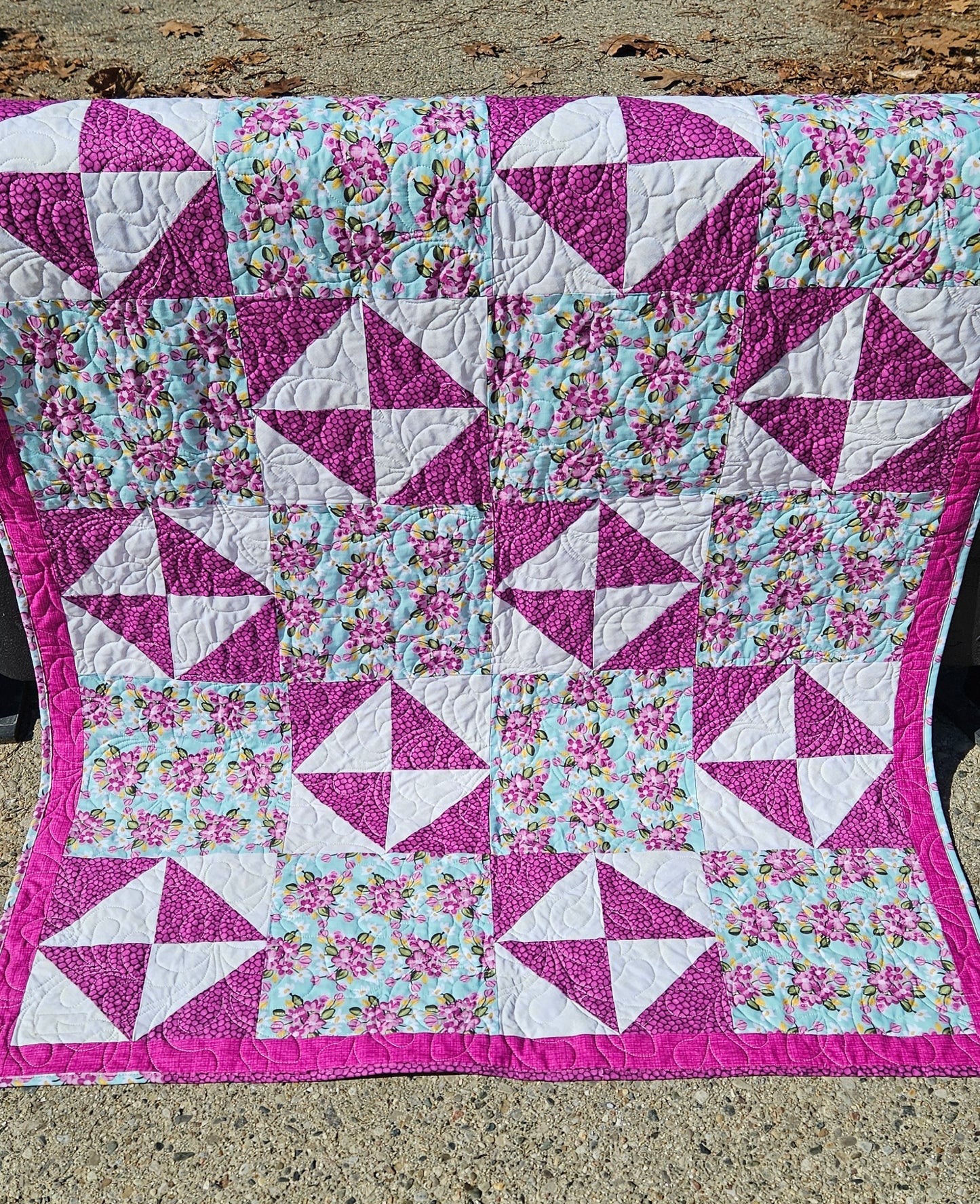 Orchard in Turquoise Handmade Quilt – Floral Patchwork Throw