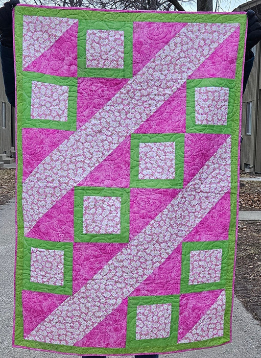 Daisy Flamingo Handmade Quilt – Pink Floral Patchwork Quilt