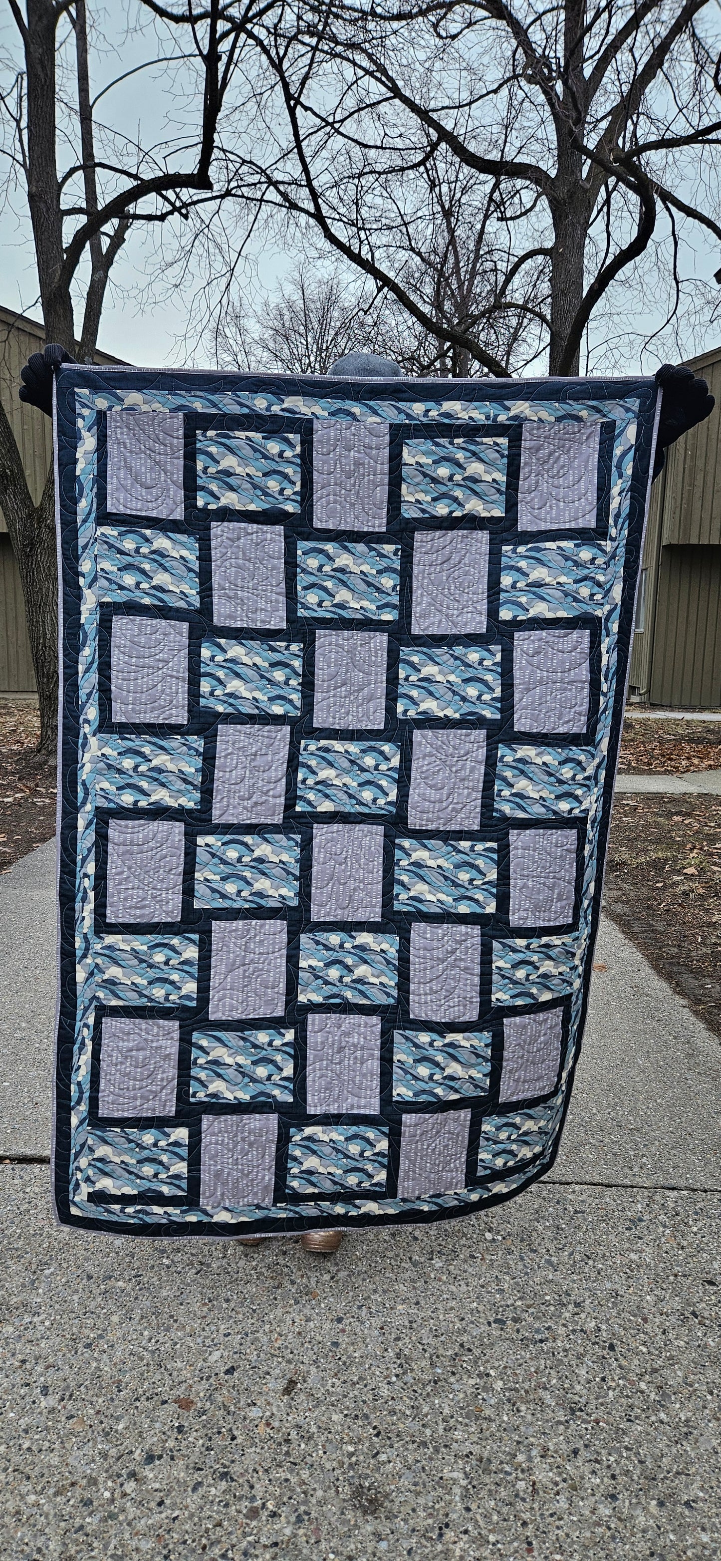 Stormy Cloud Handmade Quilt – Nautical Wave Print Throw