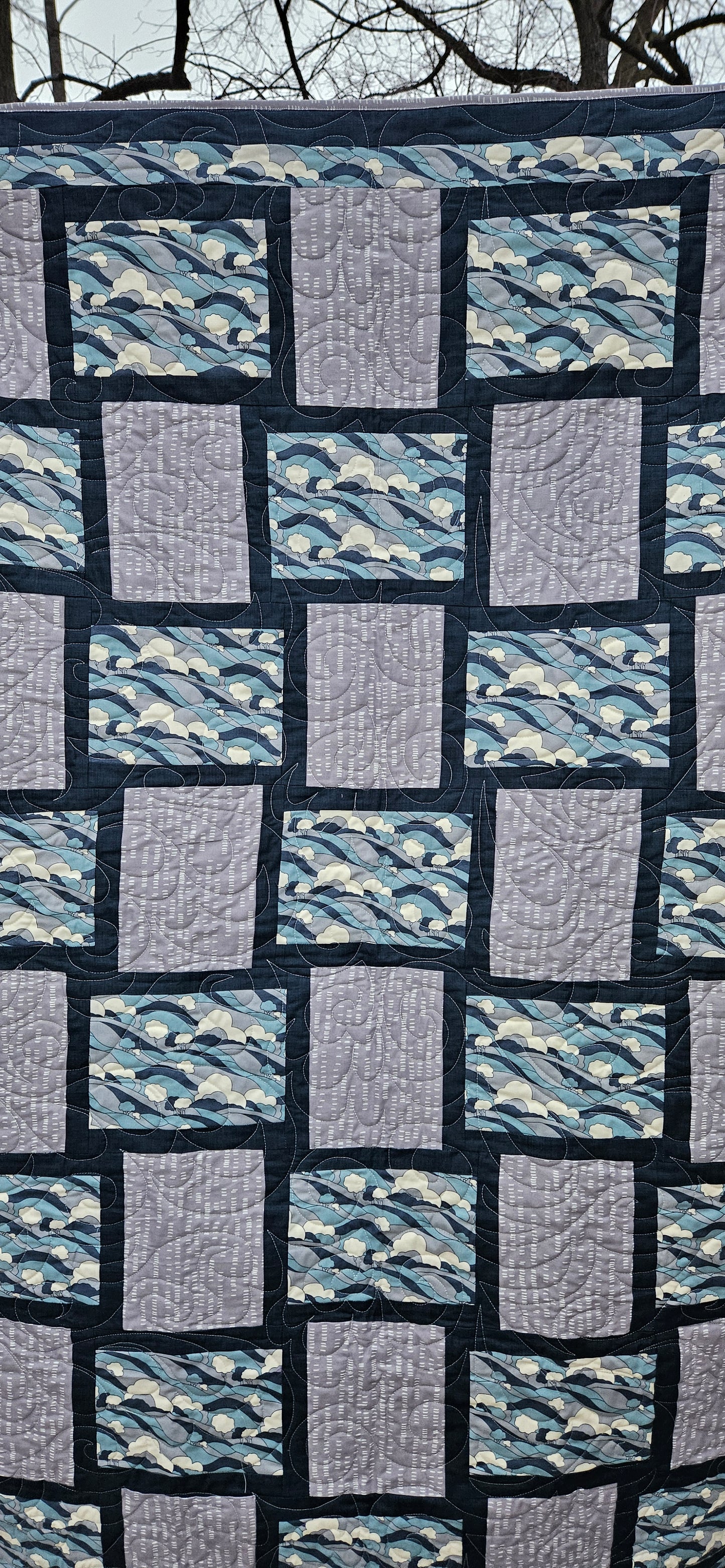 Stormy Cloud Handmade Quilt – Nautical Wave Print Throw