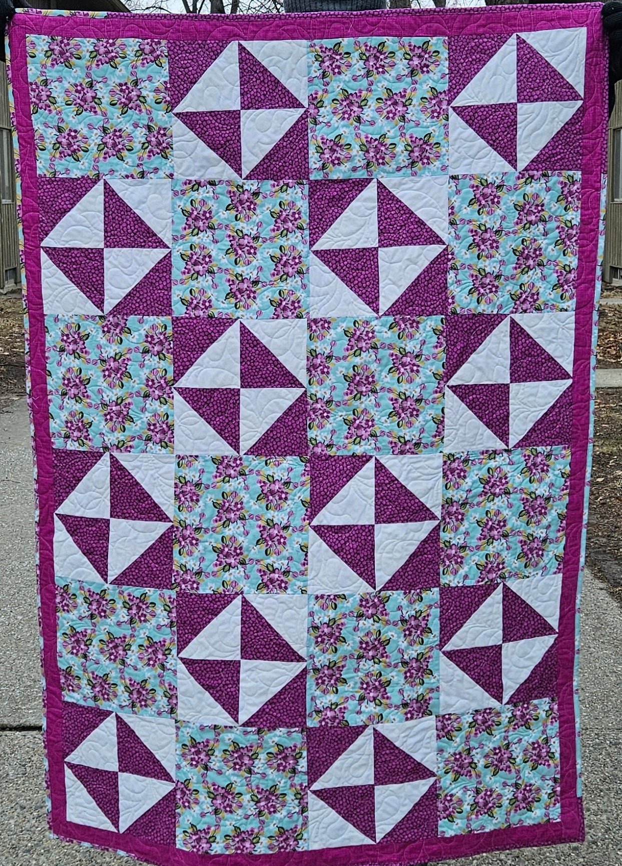 Orchard in Turquoise Handmade Quilt – Floral Patchwork Throw