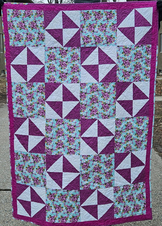 Orchard in Turquoise Handmade Quilt – Floral Patchwork Throw