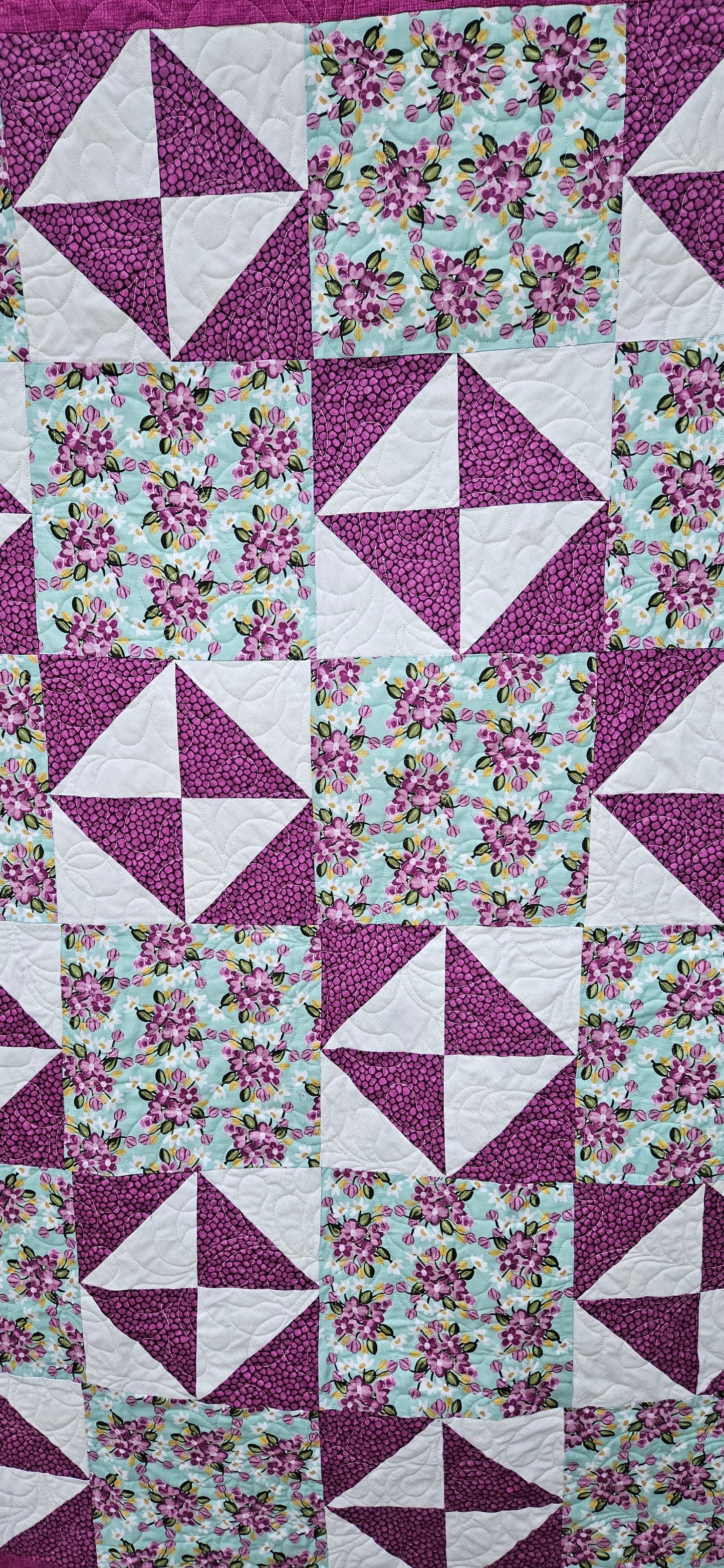 Orchard in Turquoise Handmade Quilt – Floral Patchwork Throw