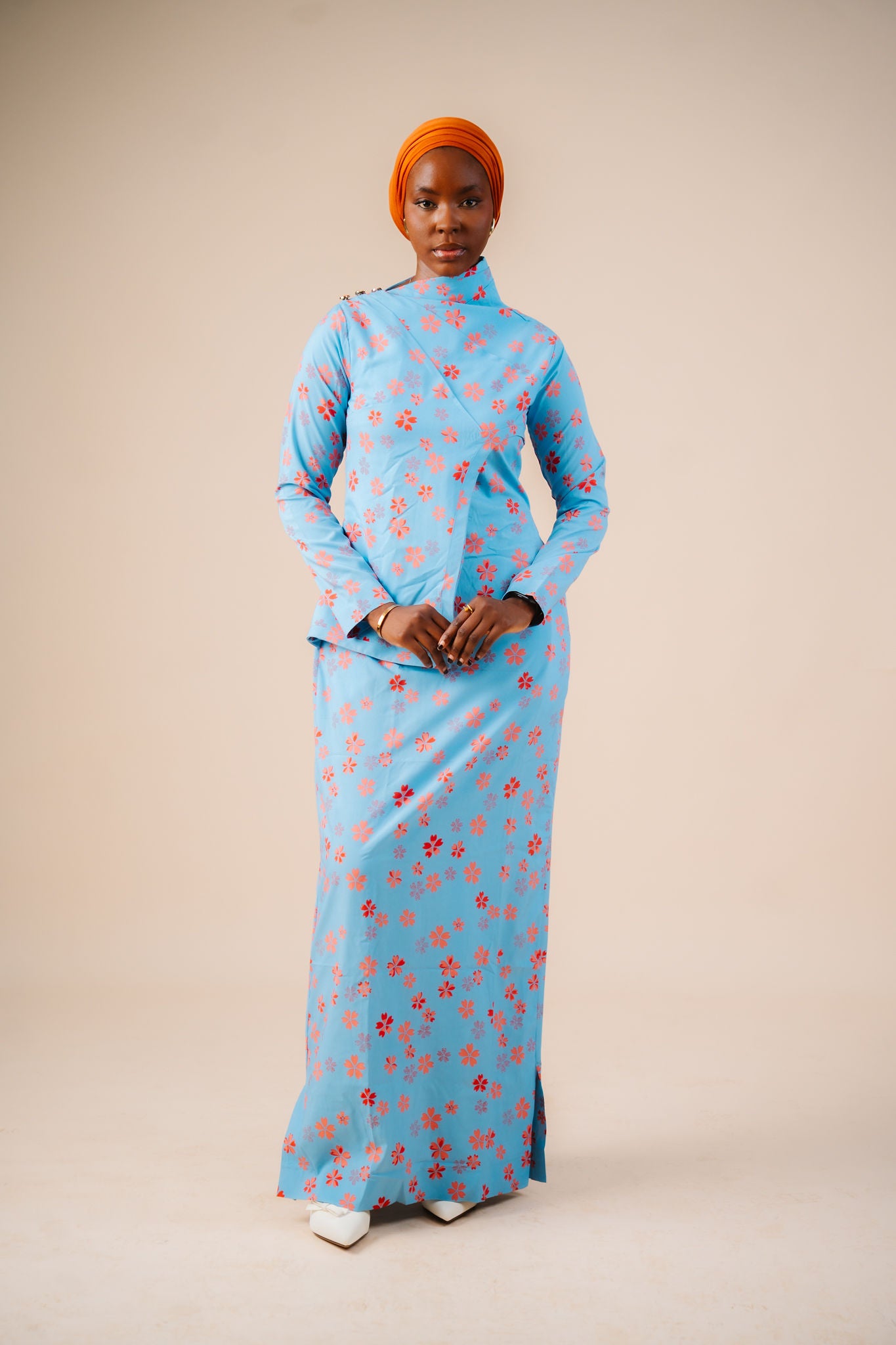 Husna Marigold High-Neck Maxi Dress