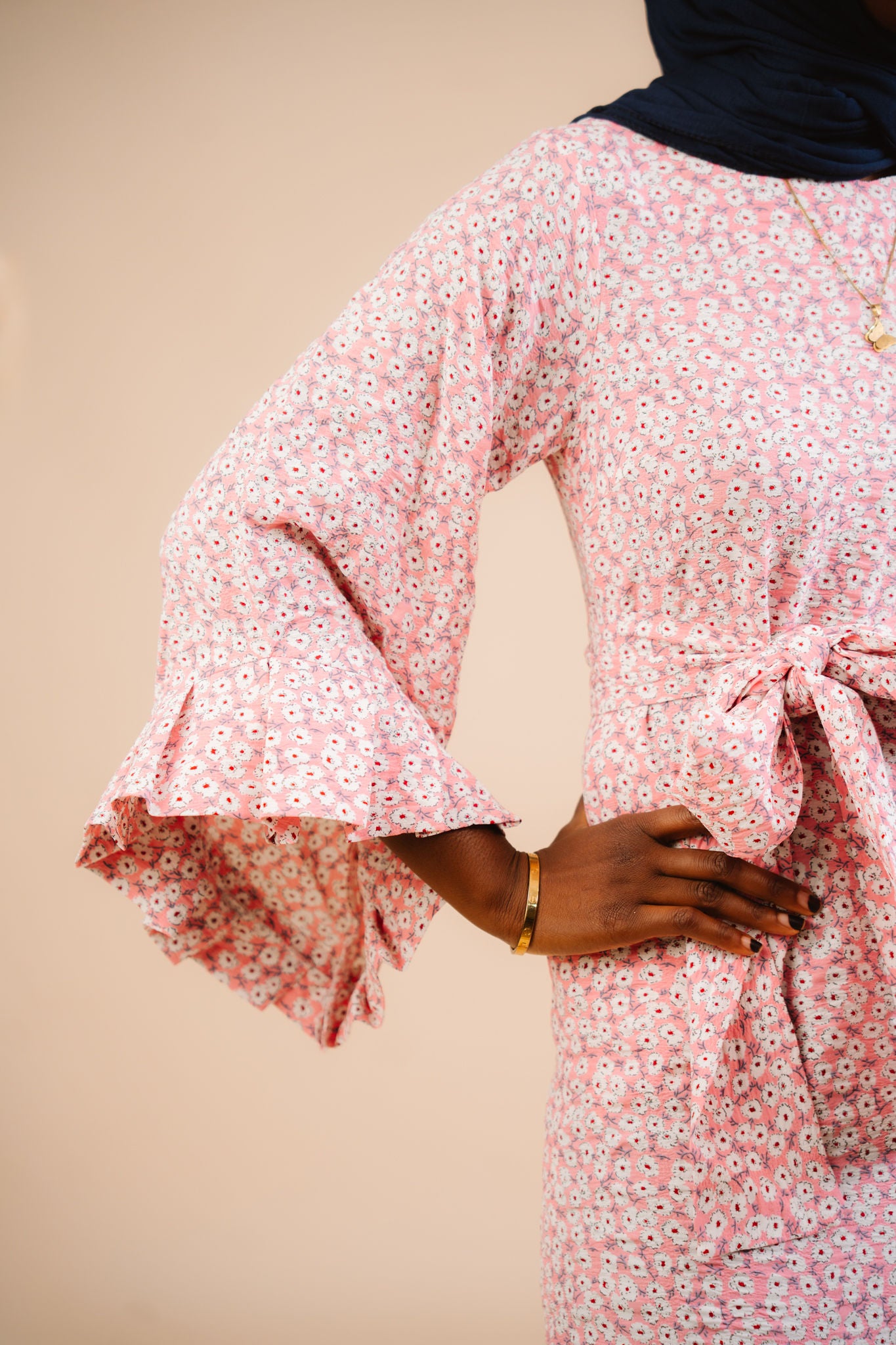 Zaina Pink Clovers Belted Maxi Dress.