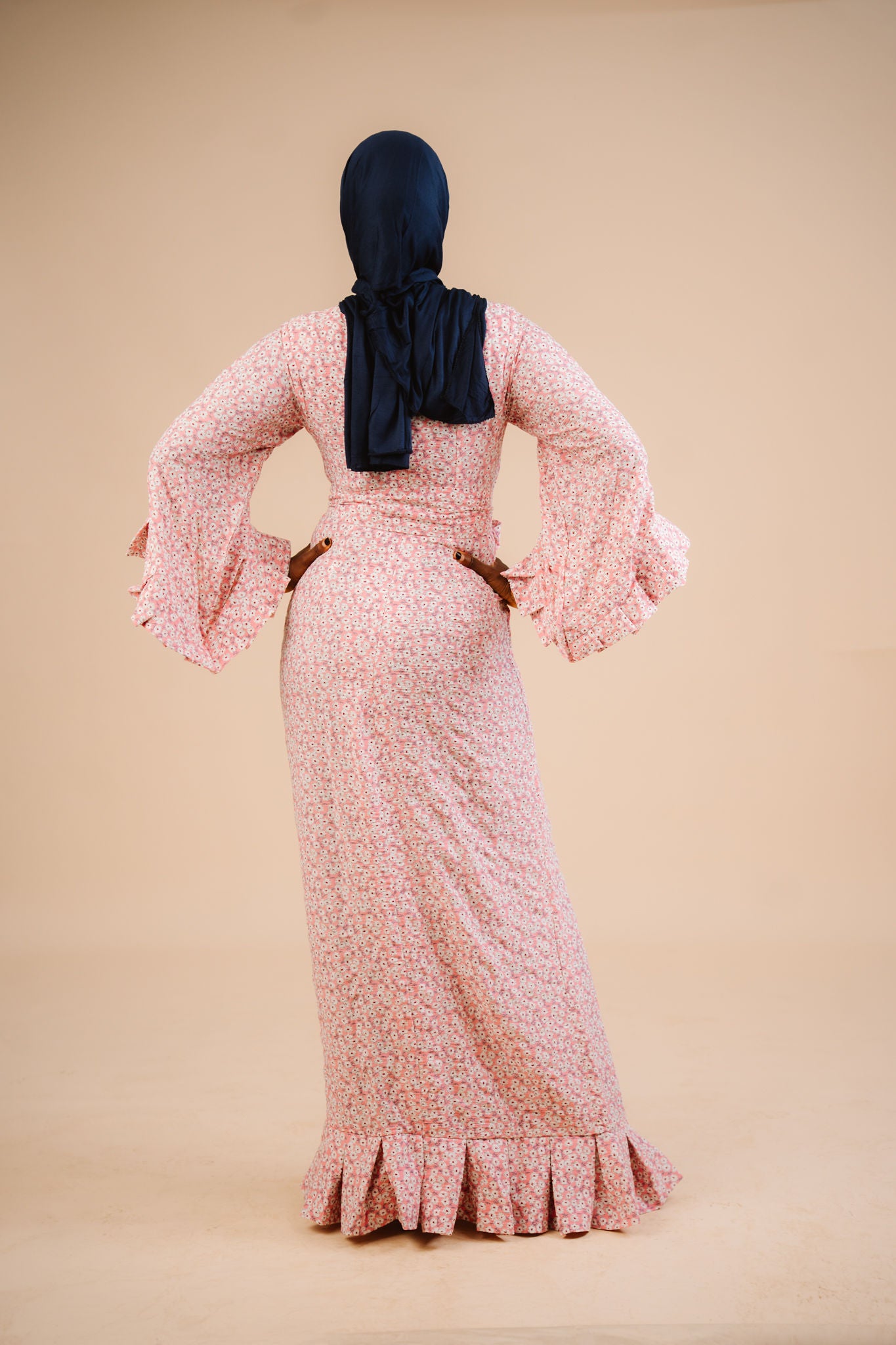 Zaina Pink Clovers Belted Maxi Dress.